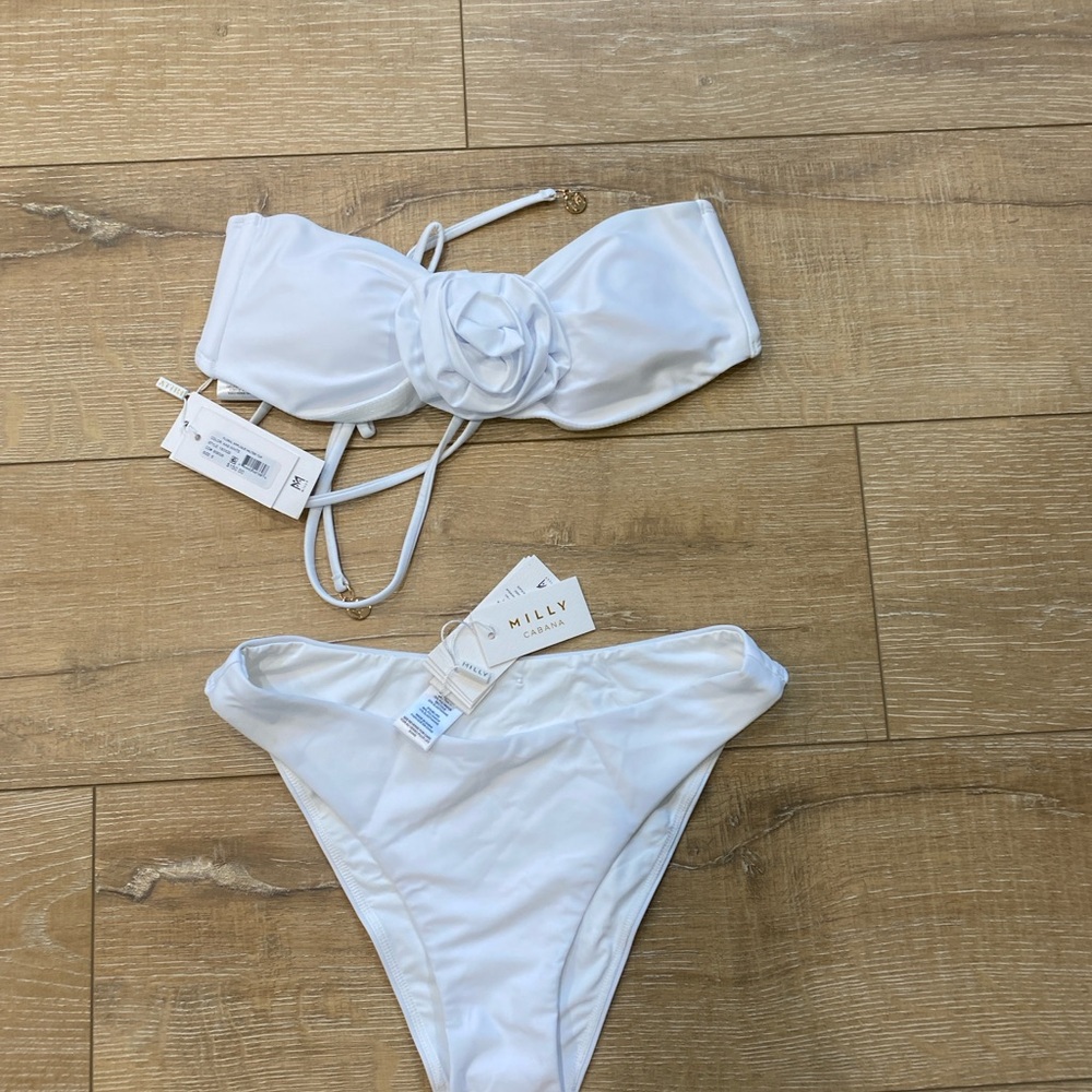 Milly White Floral Bandeau Bikini